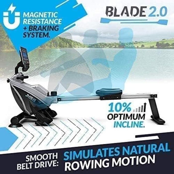 Складаний магнітний гребний тренажер Bluefin Fitness BLADE для дому з 8 рівнями навантаження, LCD-дисплеєм та підтримкою смартфона