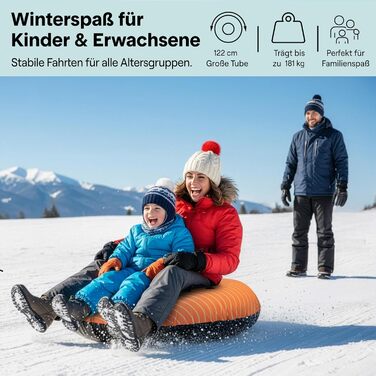 Надувний сніговий санки SereneLife – 122 см, XXL, для дітей та дорослих, з антиковзним дном та тросом