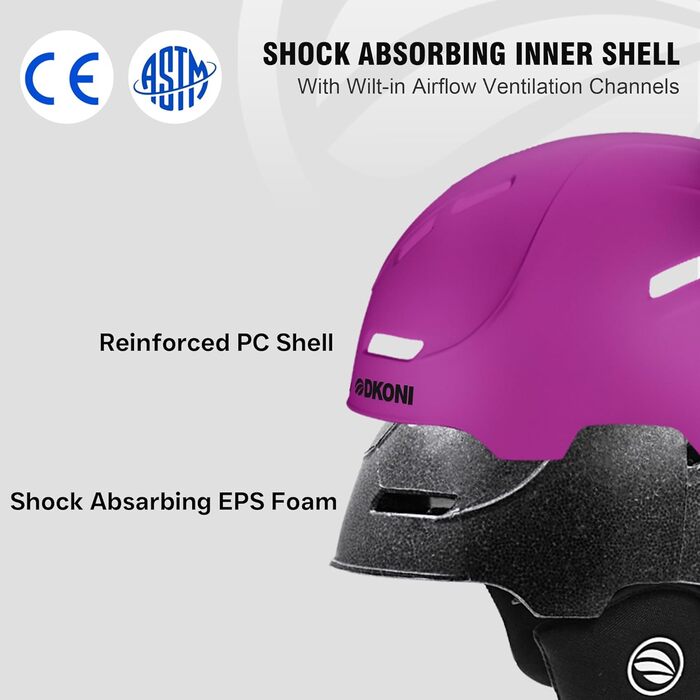 Шолом гірськолижний для дорослих, чоловічий, жіночий, дитячий. Сертифікований шолом для катання на лижах та сноуборді (фіолетовий, M: 54-58 см)