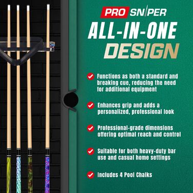 Набір біліардних київ преміум-класу (4 шт.) | 147 см, 539 г канадський клен | Низький відгін, 4 крейди | Для дому та барів