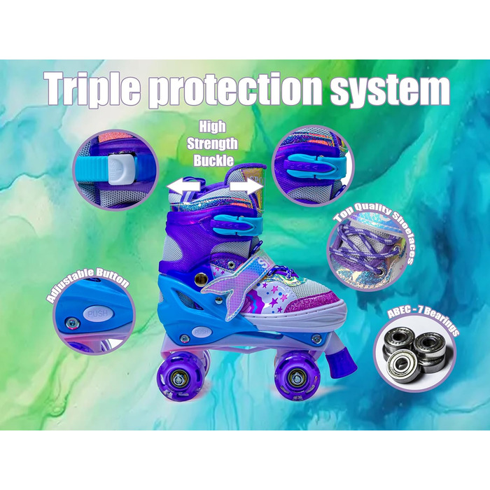 Дитячі ролики-хвіст русалки Scale Sports для дівчаток, регульовані, з підсвічуванням, фіолетові (2.5-5 UK)