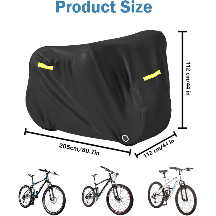 Водонепроникний чохол для велосипеда, захисна покриття з світловідбиваючими смугами, 420D Oxford, чорний, для 2 велосипедів (210x112x112 см)