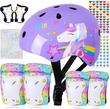 Дитячий шолом Unicorn Castle 7-в-1 з наколінниками, налокітниками та захистом зап'ястків для скейтборду, роликів, велосипеда (3-8 років), фіолетовий