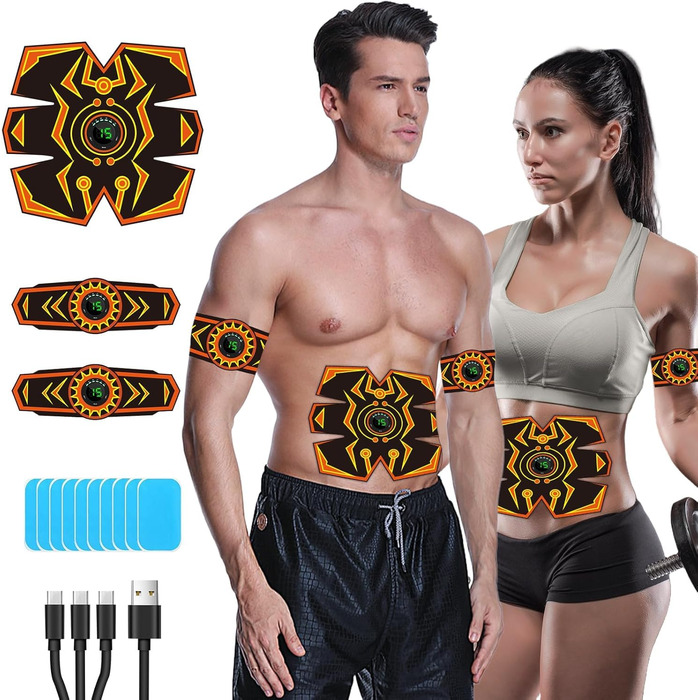 Електричний тренажер для пресу EMS, тренажер для живота, безпечний та ефективний, 6 режимів, 15 інтенсивностей, 10 шт. запасних електродів