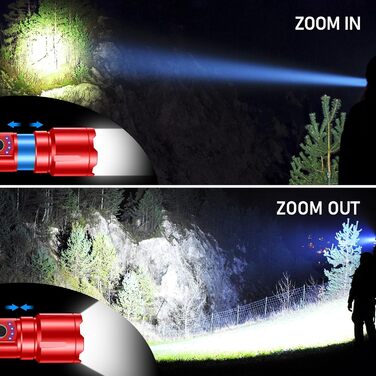 Ліхтар Blukar LED акумуляторний, 500000 люмен, тактичний, 5 режимів, водонепроникний IP67, для кемпінгу, туризму, риболовлі, надзвичайних ситуацій (червоний)