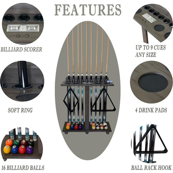 Стійка для зберігання 9 кий для більярдного столу Boden, аксесуари для більярдного столу, лічильник. Виготовлена з масиву твердої деревини.