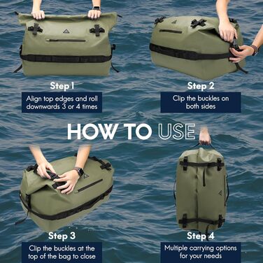 Водонепроникний рюкзак Haimont 60L, RollTop, для пляжу, човнів, каяків, кемпінгу, риболовлі та мотоциклів (армійний зелений)