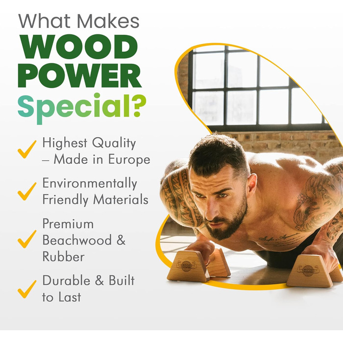 Дерев'яні упори WOODPOWER PowerBars XS-Long для віджимань, стійки на руках та йоги, нековзкі, для занять каллістенікою та фітнесом у приміщенні і на вулиці