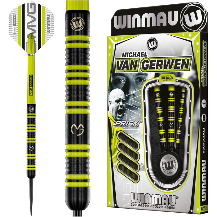 Дротики WINMAU MvG 85% Pro-Series 23 г, професійний набір з оперенням і хвостовиками