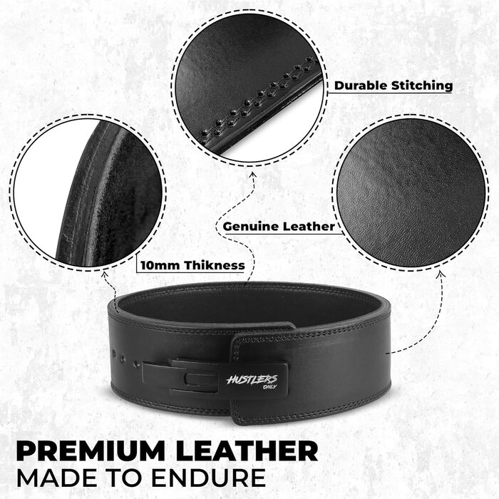 Понти лише для сильних: Пояс для важкої атлетики Hustlers Only з пряжковою застібкою, шкіряний, для пауерліфтингу, бодібілдингу, кросфіту, 10 мм, для чоловіків та жінок, чорний