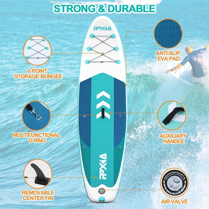 Надувний SUP Board (Stand Up Paddle Board) для дітей та дорослих, 320/335x84x15 см, до 200 кг, комплект з аксесуарами, м'ятний колір