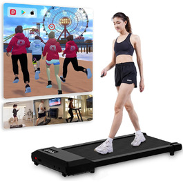 DeerRun Walking Pad Leise 2 в 1: біговий доріжка для дому, максимальне навантаження 136 кг, регульований стіл, керування через додаток з AI, мультиплеєрний режим, чорний, 90 см