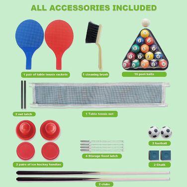 Дитячий ігровий стіл HLC 4-в-1: більярд, хокей на повітрі, теніс, футбол. Розмір 1,2 м