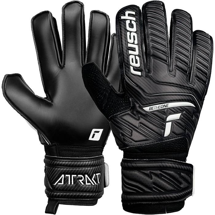 Воротарські рукавички Reusch Attrakt Solid для дорослих, зовнішній шов, універсальні, чорні, розмір 10 — футбольні рукавиці для всіх типів полів