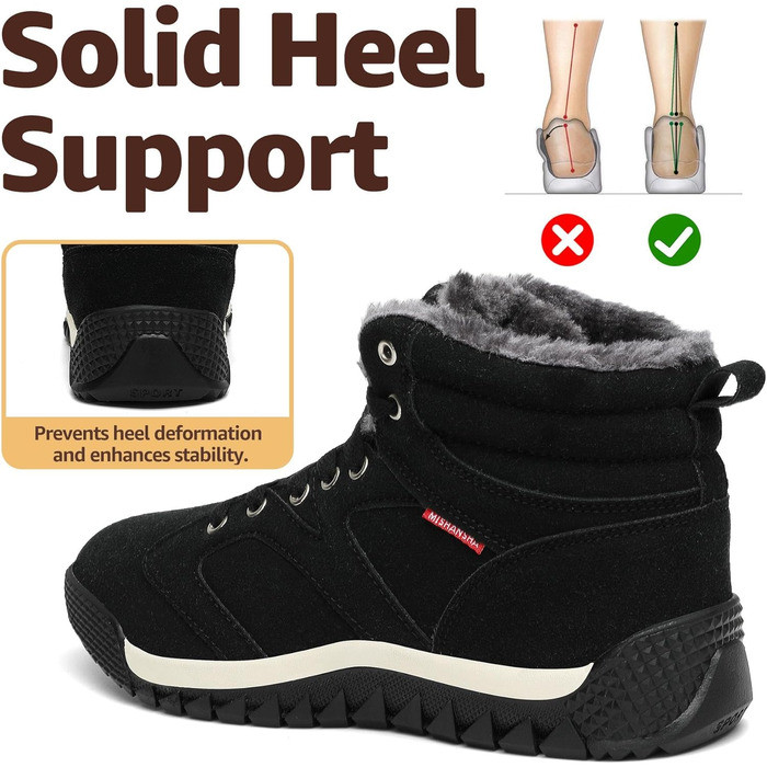 Черевики зимові жіночі Mishansha, тепла підкладка, снігоступи, зимові черевики для активного відпочинку, розмір 36-48 EU, колір чорний