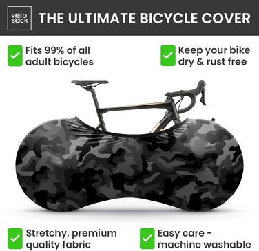 Чохол для велосипеда Velo Sock Unisex для дорослих, універсальний, камуфляж чорний, підходить для 99% велосипедів