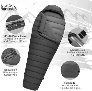 Спальний мішок Mumienschlafsack Norskskin Ultralight 205 Grau - екстремальний (-6°C), з'єднується, з кишенею для подушки, лівий блискавка