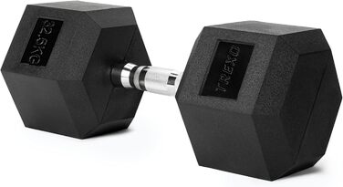 Гантеля TREXO Hex 32,5 кг, гексагональна, гумова, чавунна, для силових тренувань, ергономічна ручка