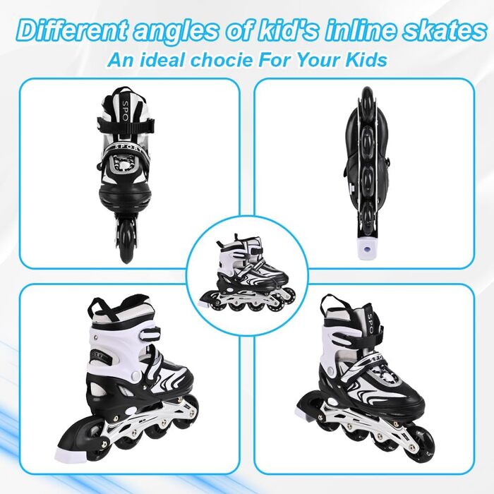 Регульовані дитячі ролики для хлопчиків та дівчаток, ролики для дітей, ролики для дівчаток та хлопчиків, ролики для підлітків, ролики для малюків, для занять в приміщенні та на вулиці, чорно-білі