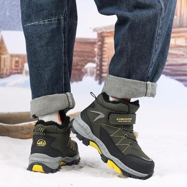 Зимові черевики для дітей TARELO, непромокаючі зимові чоботи, черевики для хлопчиків та дівчаток, утеплені трекінгові черевики 32-39 (Зелений, 39 EU)