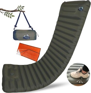 Надувний килимок BÄRBERG з самонадуванням та насосом для ніг, Ultralight, для кемпінгу, подорожей, фестивалів, басейну (Оливковий)