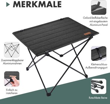 Стіл для кемпінгу VILLEY складний, розкладний, з алюмінію та Оксфордської тканини. Максимальне навантаження 25 кг, з сумкою. Легка установка, ідеально для кемпінгу, відпочинку на природі, риболовлі та вуличної кухні. Чорний.