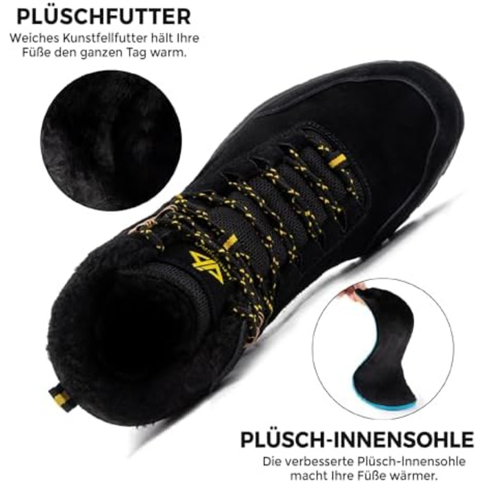 Черевики зимові JackShibo для чоловіків та жінок. Теплі, водонепроникні, антиковзаючі, для хайкінгу та трекінгу. Зимові черевики на 44 EU, чорні