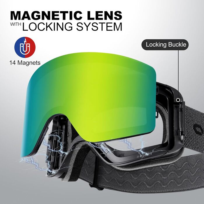 Одаленд Скі-маска для жінок та чоловіків, дітей. Снігові окуляри з антитуманним покриттям, захистом від УФ-випромінювання, магнітними змінними лінзами. Сумісні з шоломом для сноубордингу та катання на лижах. Чорний колір. VLT 8.8% (золоті лінзи — VLT 15%)