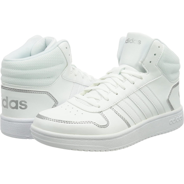 Жіночі баскетбольні кросівки Adidas Hoops 2.0 Mid, 44 EU, білий/сріблястий