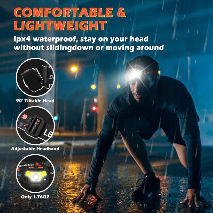 LED налобний ліхтар з акумулятором, 2 шт., 2000 люменів, супер яскравий, сенсор, 14 режимів, водонепроникний, легкий, для риболовлі, бігу, кемпінгу