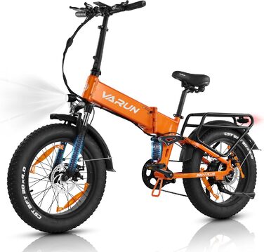 Електровелосипед VARUN S20-1 PLUS складаний 20 дюймів, 48V 13Ah, до 120 км, 7-швидкісний, LCD-дисплей, товсті антиковзкі шини, помаранчевий