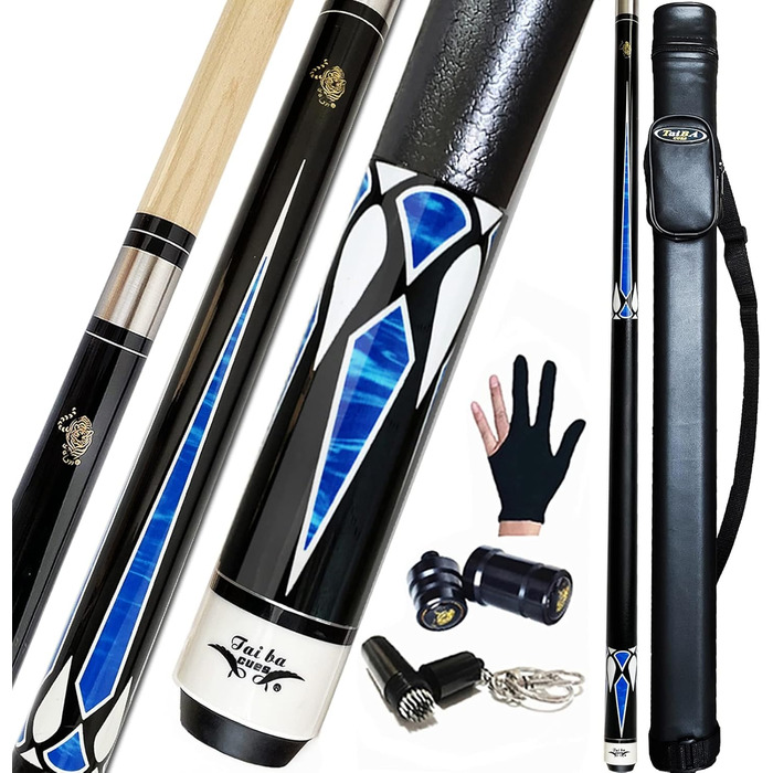 Професійний бильярдний кий Billard-Queuestab S7+ з чохлом Hartschalenkoffer, 13 мм наконечник, 147,3 см, канадський клен, 3 аксесуари, 18-22 г (на вибір), блакитний, чорний, червоний, сірий, зелений