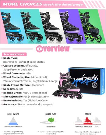 Дитячі ролики 2PM SPORTS з регульованим розміром для дівчаток та хлопчиків, ролери з колесами 82A PU, зелені (рожеві), розмір Small (EU 30-33)