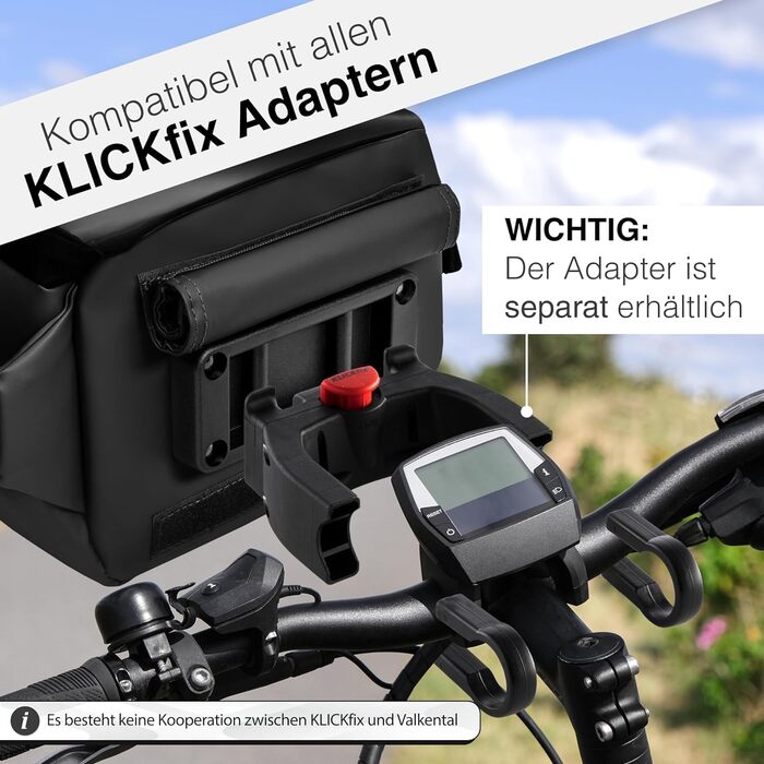 Велосумка на кермо Valkental x KLICKfix 3в1, водонепроникна, відбиваюча, 4 л, для велосипеда та електровелосипеда