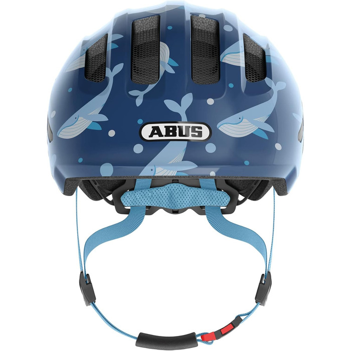 Дитячий велосипедний шолом ABUS Smiley 3.0, синій, для хлопчиків і дівчаток, глибока посадка, отвір для хвостика, розмір M (50-55 см), дизайн Blue Whale