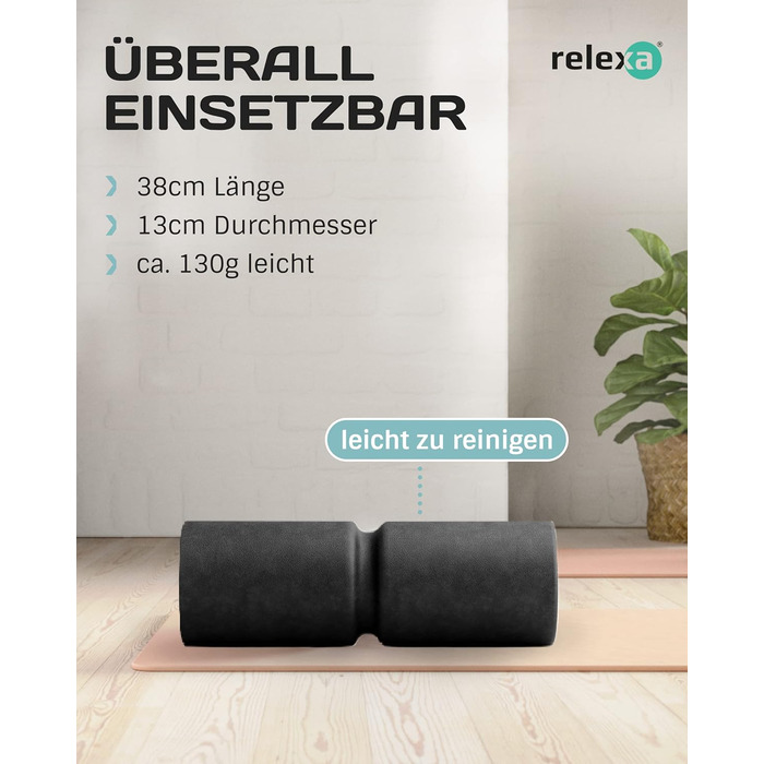 Ролик для масажу фасцій relexa Comfort з канавкою для хребта, масажер для всього тіла від напруги, 38x13 см, помаранчевий, з eBook