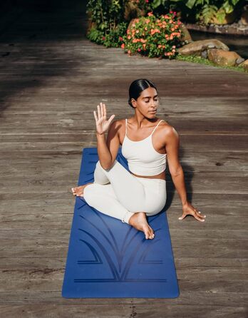 Еко-йога-мат Yoga Design Lab Infinity Diamond Align Navy 5 мм, нековзкий, з ременем для перенесення