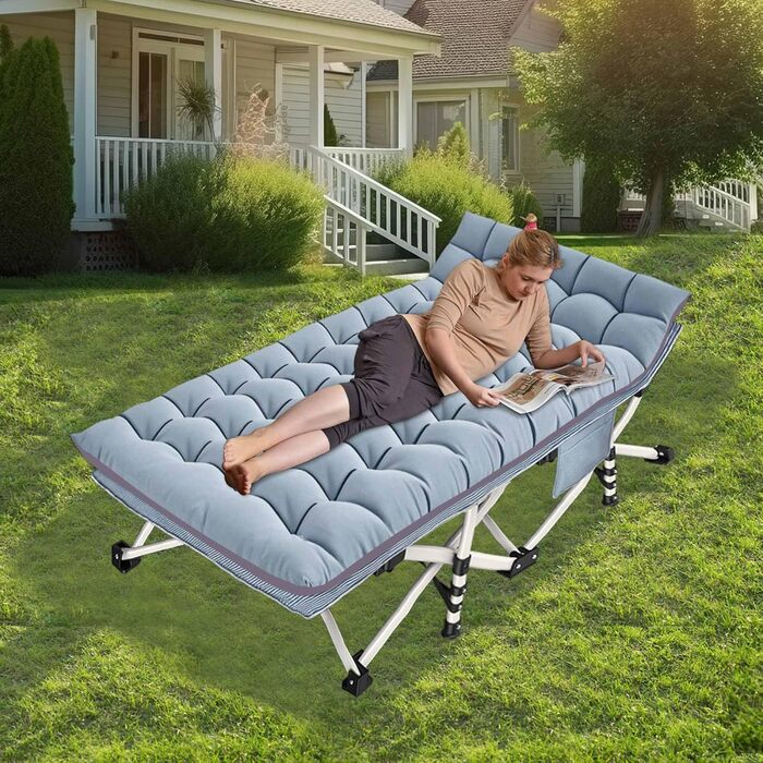 Кемпінгове ліжко з матрацом, розкладне, для відпочинку на природі та вдома, 200 кг, сіре