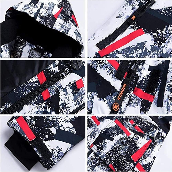 Чоловічий зимовий костюм Hotian: комплект куртки та штанів для катання на лижах, сноуборді та активного відпочинку. Розмір L, колір: червоно-білий+помаранчевий