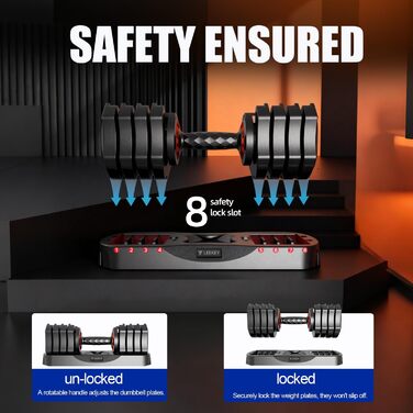 Набір регульованих гантелей LEEKEY 10.2 кг, 1 пара: для фітнесу та тренувань, антиковзний грип, швидке регулювання ваги