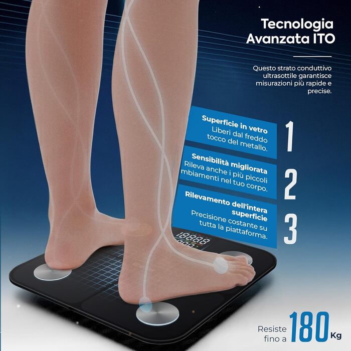 Інтелектуальна вага для тіла з ITO-екраном, електрична, для вимірювання жиру, з безкоштовним додатком