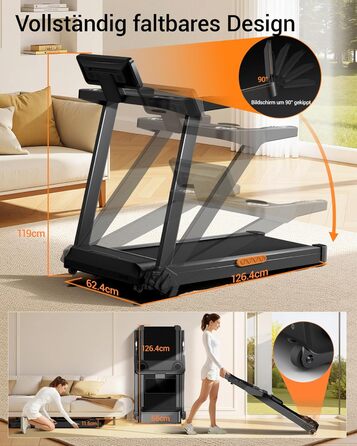 Бігова доріжка для дому LONTEK: складана, з нахилом 16%, швидкість до 14 км/год, мотор 3.5 к.с., пульсометр, LED-дисплей, макс. навантаження 180 кг, чорна