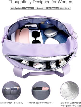Спортивна сумка 16 дюймів для жінок та дітей з відділенням для взуття та водонепроникним розділенням. Підходить для фітнесу, танців, плавання та подорожей, фіолетового кольору.