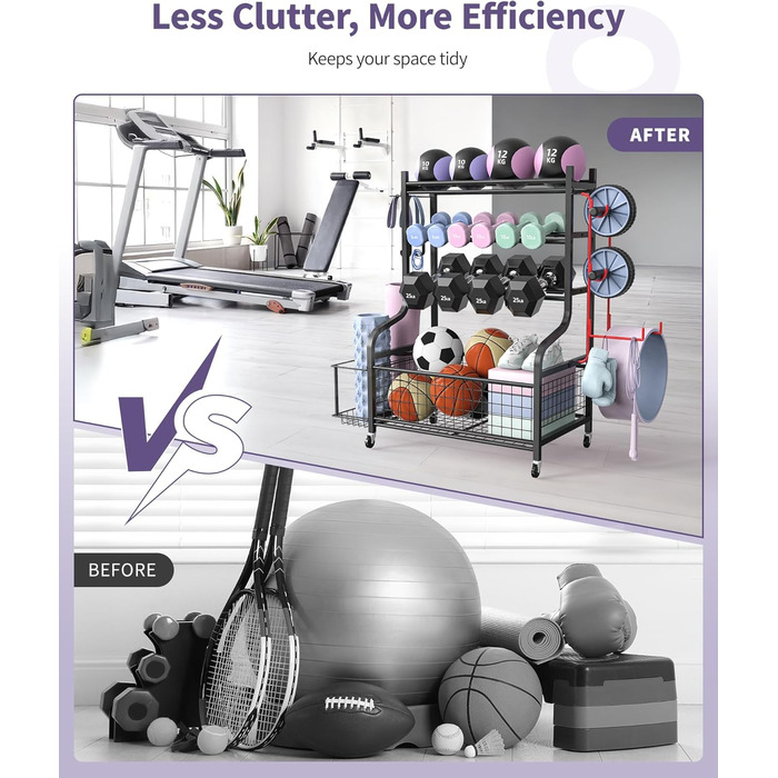 Стійка для гантелей та йога-матів ZACHVO – 160 кг, з 4 роликами та 8 гачками