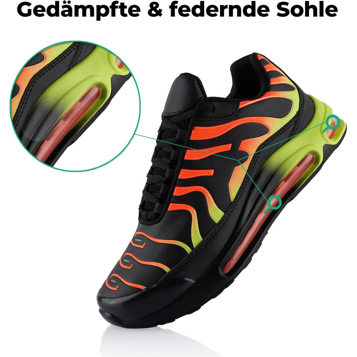 Спортивні кросівки для жінок та чоловіків: амортизація, легкі бігові кросівки, чорний, зелений, оранжевий, 38 EU