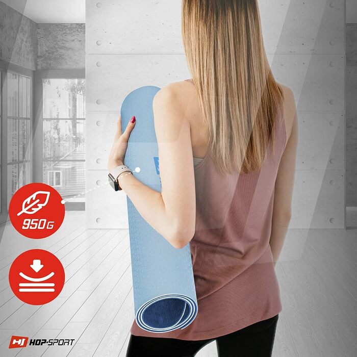 Килимок для йоги Hop-Sport HS-T006GM з TPE, нековзний, складаний, для пілатесу та фітнесу, 183x61x0,6 см, синій/темно-синій