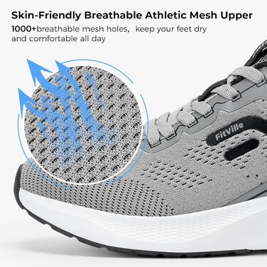 Кросівки для бігу FitVille чоловічі широкі, спортивні, дихаючі, повсякденні, для вулиці, з антиковзкою підошвою (45 EU, сірі)