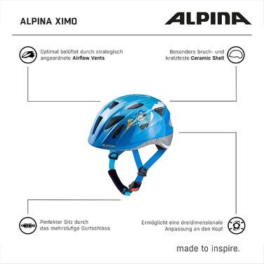 Дитячий велосипедний шолом ALPINA XIMO 49-54 см, легкий, міцний, з LED-підсвіткою, піратський глянець