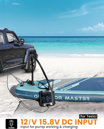 OutdoorMaster Vortex Pro: Електрична SUP-насос з акумулятором 57.7Wh, 12V/15.8V DC, Typ-C, 8 насадок для SUP та інших надувних виробів