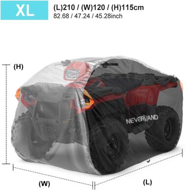 Водонепроникний чохол для квадроцикла NEVERLAND ATV з 300D Oxford тканини, захисний покривал з відбивачами та гумовими стяжками від пилу, дощу та UV, 210x120x115 см (Чорно-сріблястий, A225-08-XL)